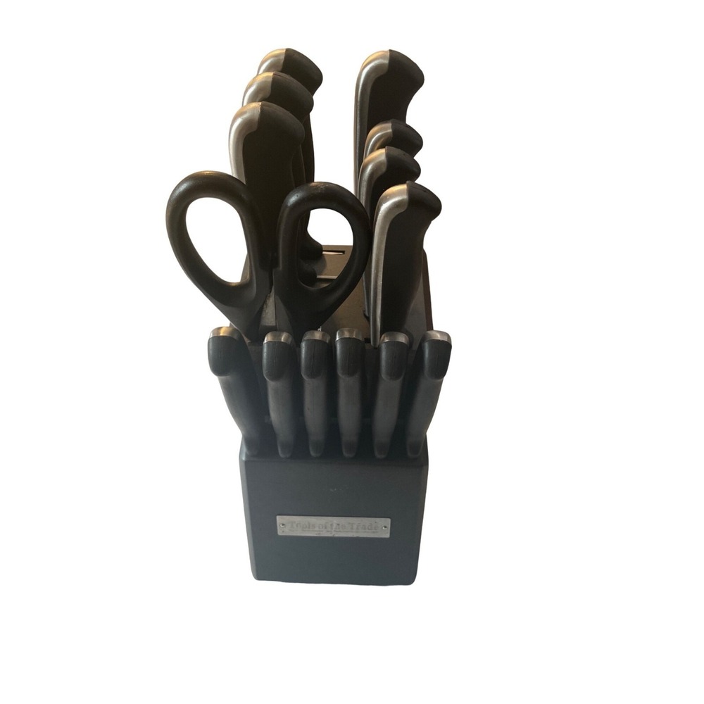 Tools of the Trade Knife Block Set 15pc Black Stainless Steel Good Condition